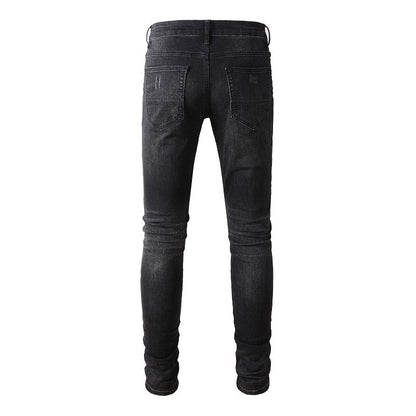 Jean déchiré Street Patch Pantalon slim pour homme High Street Denim #867 
