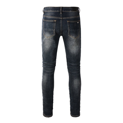 Jeans de créateur pour hommes Jeans pour hommes Jeans High Street Hole Star Patch Pantalons à empiècements brodés d'étoiles pour hommes et femmes Pantalons extensibles slim-fit Pantalons (40583-1305)