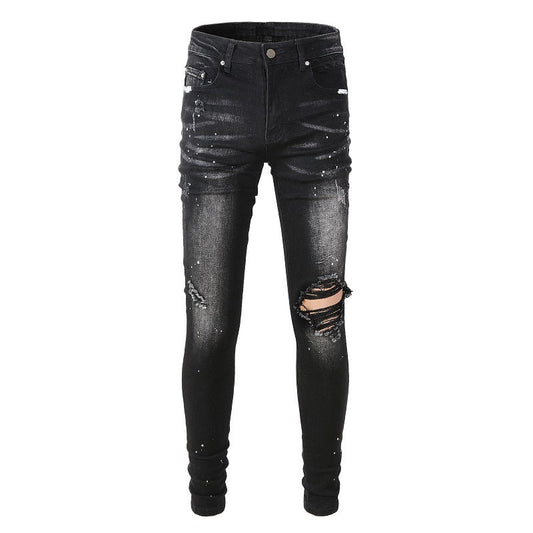 845 Street Ripped Patch Jeans High Street Slim Pants Denim