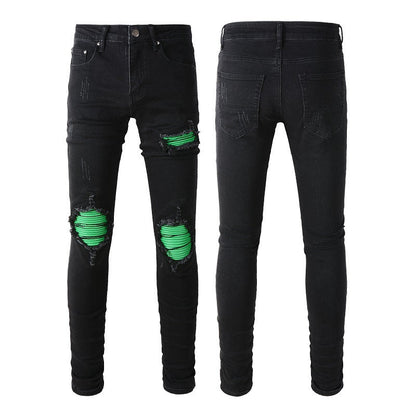 Jean slim extensible rétro pour homme, style streetwash, coupe verte, 8880