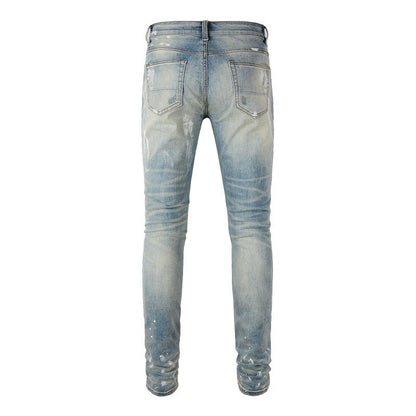 Jeans Retro Paint Ripped Patch Men's Jeans Slim Fit (6530-8830)
