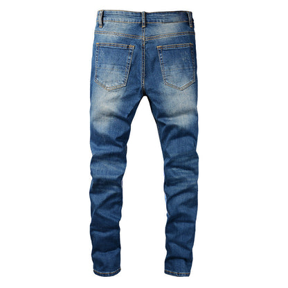 High Street Jeans Men's Ripped Patch Jeans Slim Fit Pants #832
