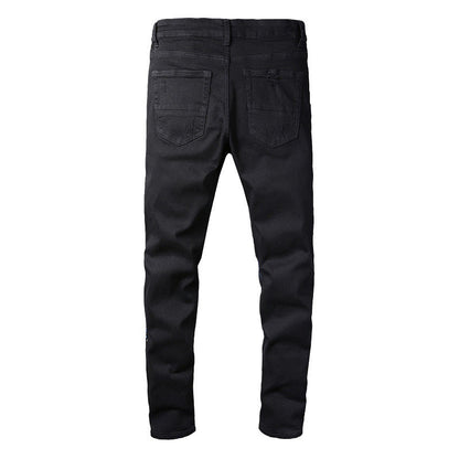 818 Street Denim Casual Trousers Micro elastic Cotton Youth Black Splashed Paint Skinny Jeans