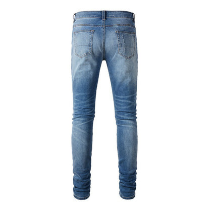 High Street Jeans Men's Ripped Patch Beggar Jeans Korean Version #6513