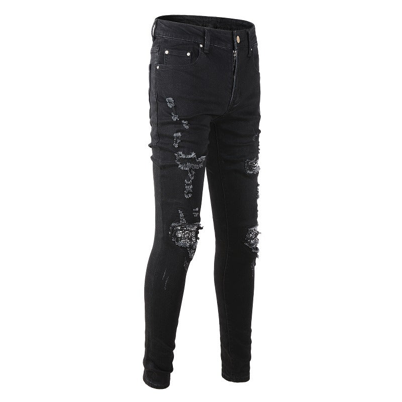 High Street Ripped Patch Jeans Slim Fit Jeans