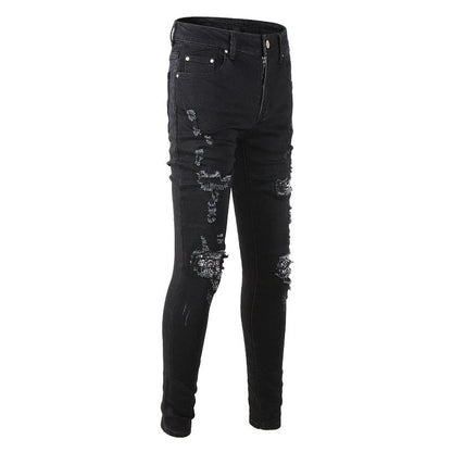 High Street Ripped Patch Jeans Slim Fit Jeans