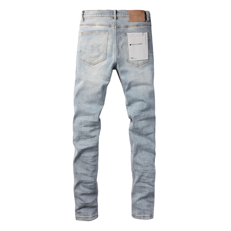 Light Blue Vintage Personality Fashion Ripped Jeans 9010