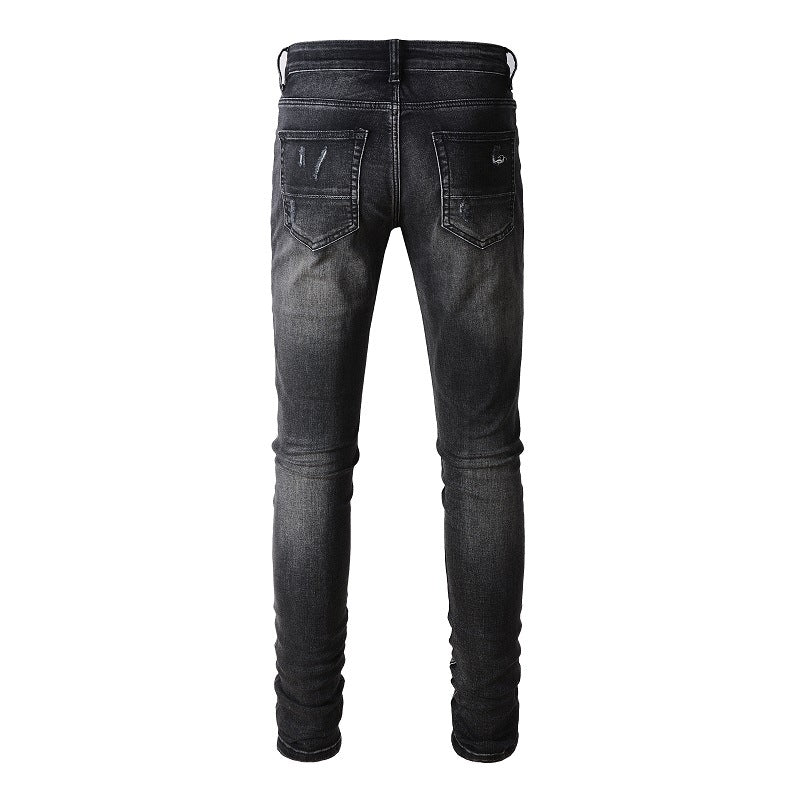 #852 High Street Jeans Are Wrapped with Holes and Patches. Slim and Thin Jeans