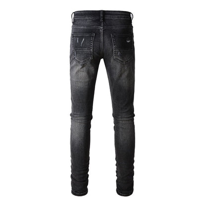 #852 High Street Jeans Are Wrapped with Holes and Patches. Slim and Thin Jeans