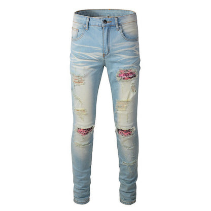 589 High Street Ripped Jeans Vintage Ripped Patch Slim Fit Pants Jeans