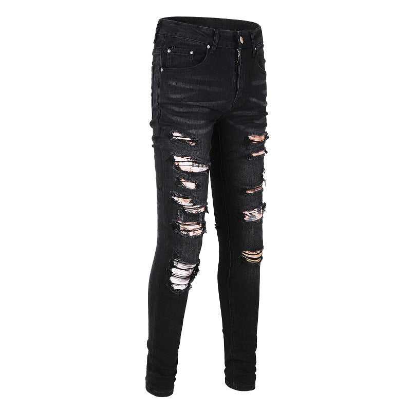 High Street Jeans Men's New Ripped Patch Jeans Slim Fit Pants #841