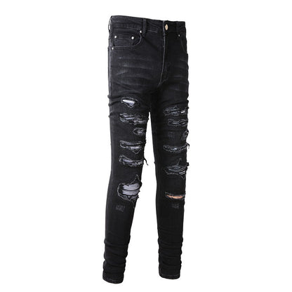 Jean déchiré Street Patch Pantalon slim élastique pour homme High Street (891-8833)