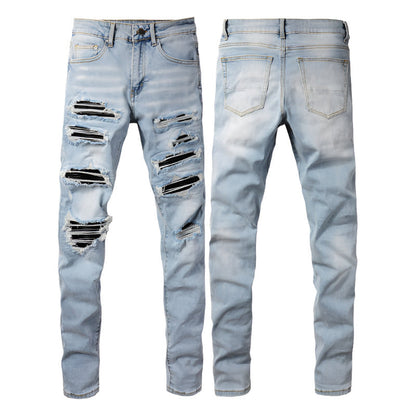 1307 Skinny Biker Jeans for Men Denim High  Quality Slim Fit Straight Leg Trousers