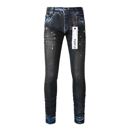 Jean skinny violet pour homme avec détails déchirés 9051 Pantalon de motard en denim tendance avec patchs et motif imprimé