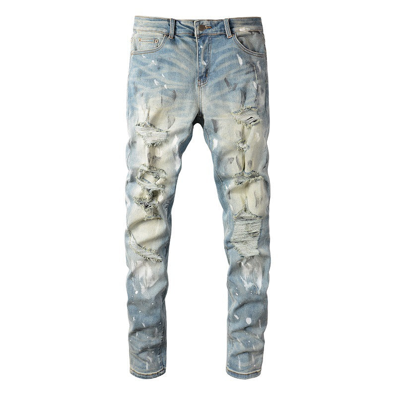 Jeans Retro Paint Ripped Patch Men's Jeans Slim Fit (6530-8830)