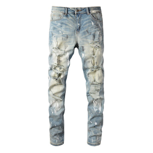 Jeans Retro Paint Ripped Patch Men's Jeans Slim Fit (6530-8830)