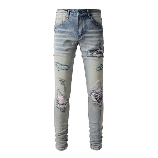 SoldOut Street Ripped Patch Jeans High Street Slim Pants Denim