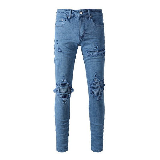 New Ripped Patch Jeans for Men, Crumpled and Won A Pair of Men's Jeans