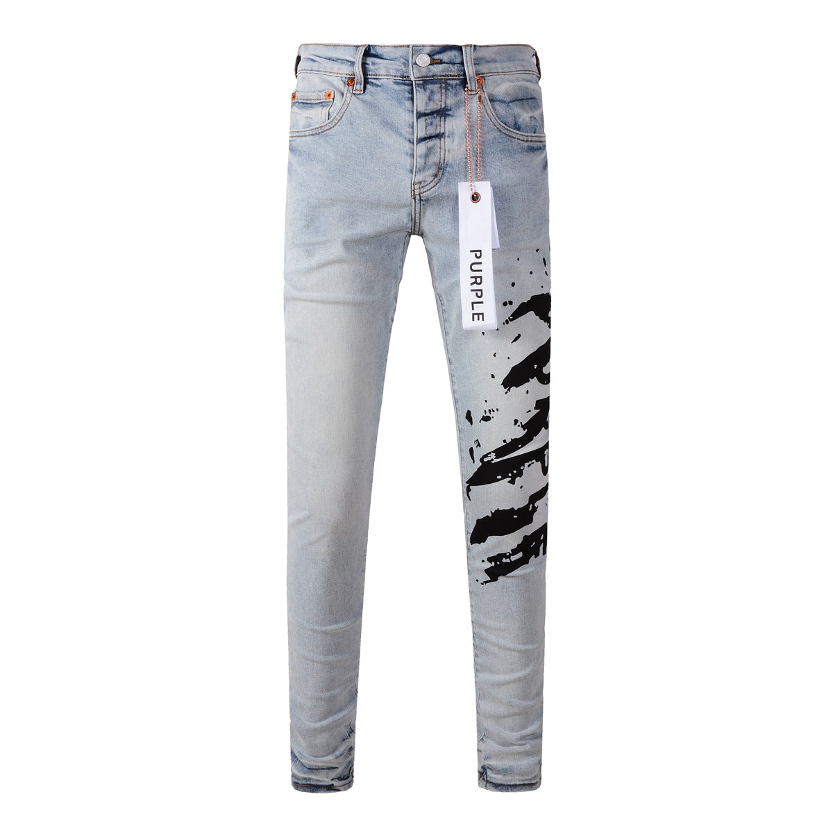 9048 Jean skinny violet pour homme avec détails déchirés Pantalon de motard en denim à la mode avec patchs et design imprimé Jeans violet