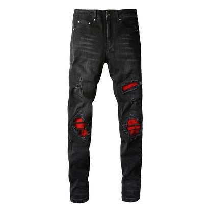 Street Ripped Patch Jeans High Street Men Slim Pants Jeans 886