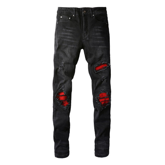 Street Ripped Patch Jeans High Street Men Slim Pants Jeans 886
