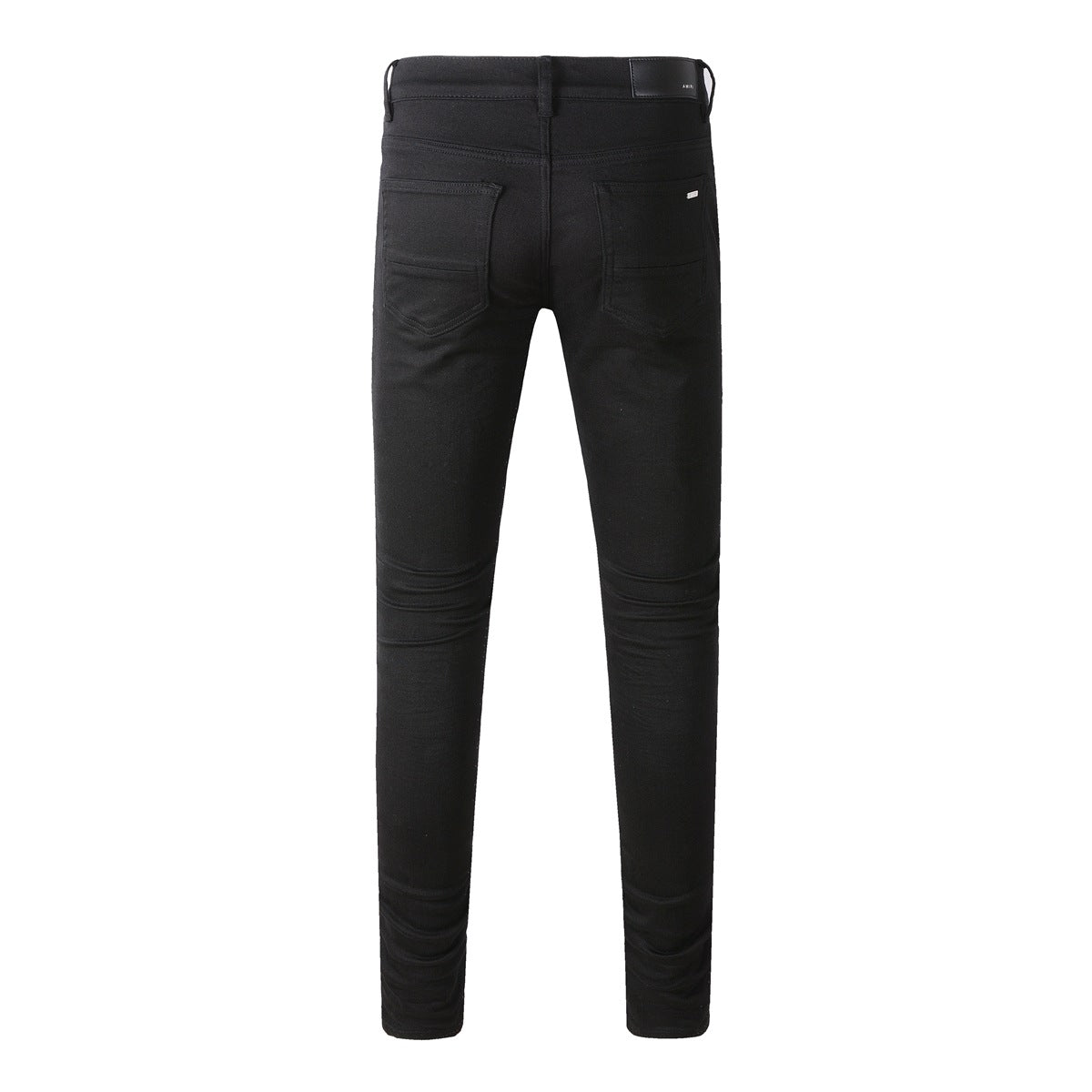 Jean slim stretch noir avec design polyvalent et empiècements en similicuir 8607