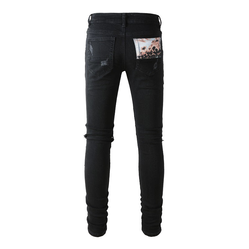899 High Street Ripped Jeans Homme Patch Splicing Patch Star Slim Small Foot Jeans 