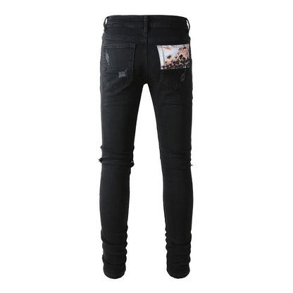 899 High Street Ripped Jeans Homme Patch Splicing Patch Star Slim Small Foot Jeans 