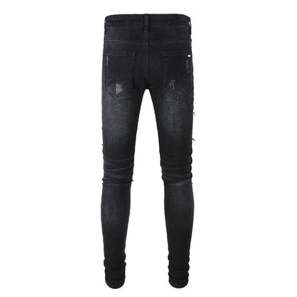 High Street Jeans Men's New Ripped Patch Jeans Slim Fit Pants #841