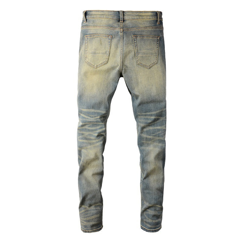 6552 Retro Ripped Patch Jeans Stretch Slim High Street Jeans