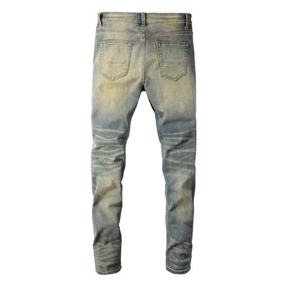 6552 Retro Ripped Patch Jeans Stretch Slim High Street Jeans