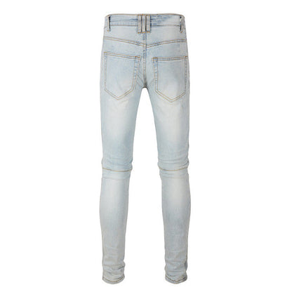Light Grey Old Multi Pocket Slim Fit Elastic Locomotive High Street Jeans #1098