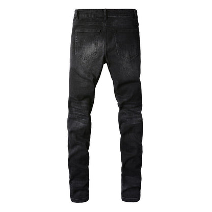 Street Ripped Patch Jeans High Street Men Slim Pants Jeans 886
