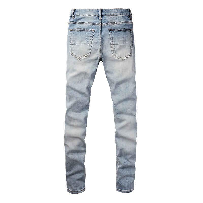 Blue Diamond Hot Diamond Jeans Ripped High Street Patch Stretch Slim Jeans