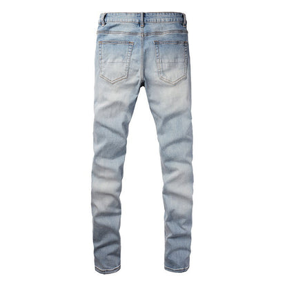 Blue Diamond Hot Diamond Jeans Ripped High Street Patch Stretch Slim Jeans