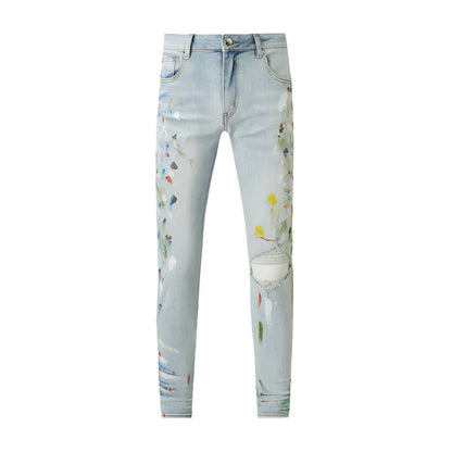 Jean Homme Trou Bleu Clair Gris Foncé Homme Pantalon Long Pantalon Streetwear Denim Skinny Slim Droit Biker Jean 8820