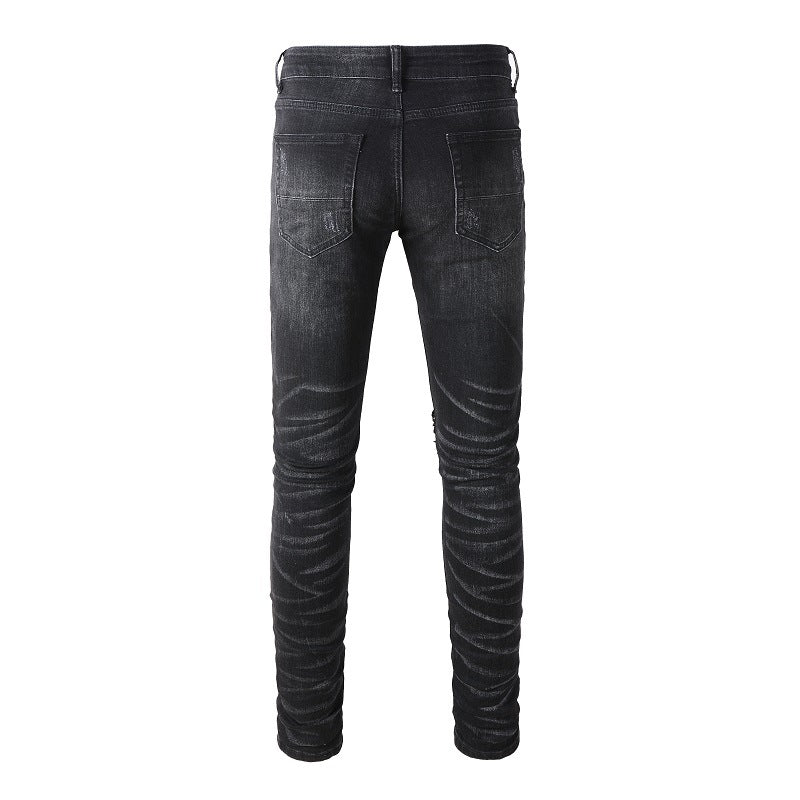 High Street Jeans Men's Ripped Colorful Patch Beggar Knee Jeans #1334