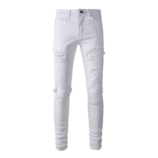 High Street Slim fit Men's Jeans Ripped Patch Pants Casual Pants #897