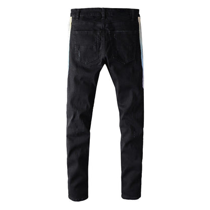 644 High Street Side Patch Hollow Beggar Slim fit Small Feet Elastic Jeans