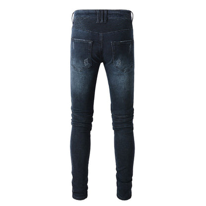 Dark Blue Multi pocket Slim fit Stretch Locomotive High Street Small footed Jeans #1099