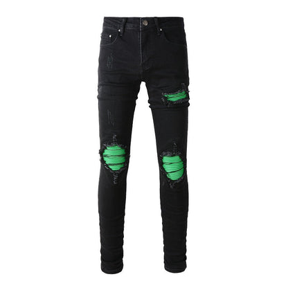 Jean slim extensible rétro pour homme, style streetwash, coupe verte, 8880