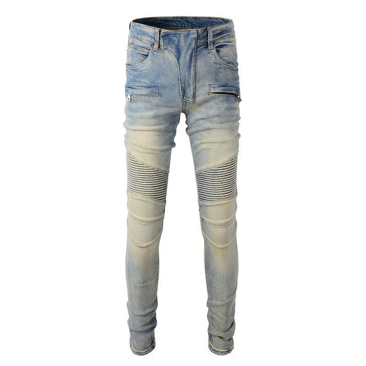 Man High Street Locomotive Men's Retro Old Splicing Jeans 1051