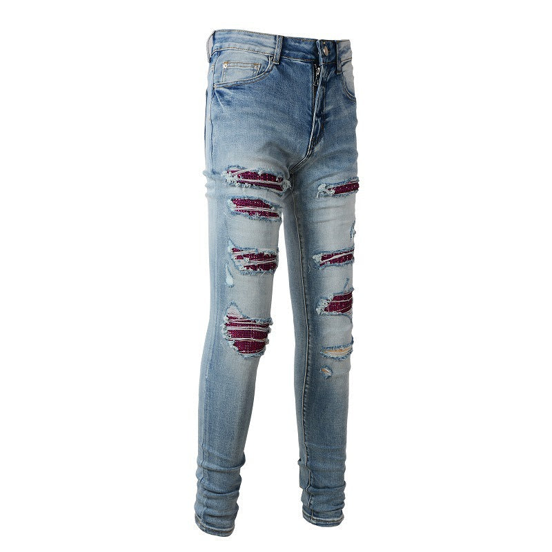 1308 High Street Jeans, Hot Drilling, Ripped, Slim and Thin Jeans