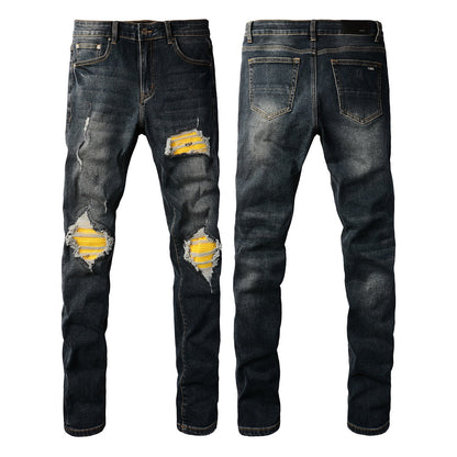 Jeans de créateur pour hommes Jeans pour hommes Jeans High Street Hole Star Patch Pantalons à empiècements brodés d'étoiles pour hommes et femmes Pantalons extensibles slim-fit Pantalons (40583-1305)
