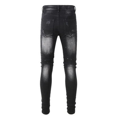 845 Street Ripped Patch Jeans High Street Slim Pants Denim