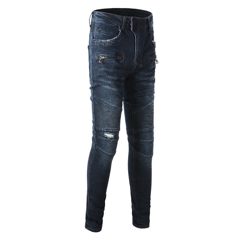 Dark Blue Multi pocket Slim fit Stretch Locomotive High Street Small footed Jeans #1099