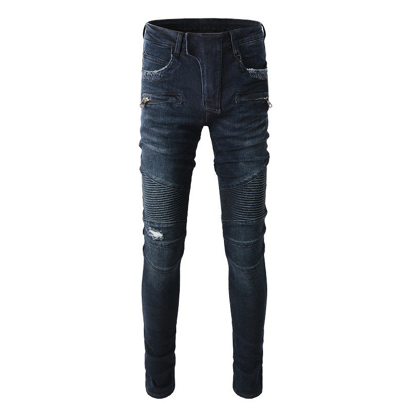 Dark Blue Multi pocket Slim fit Stretch Locomotive High Street Small footed Jeans #1099