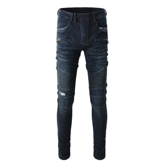 Dark Blue Multi pocket Slim fit Stretch Locomotive High Street Small footed Jeans #1099