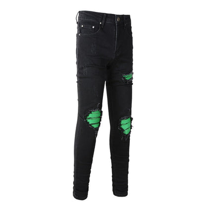 Jean slim extensible rétro pour homme, style streetwash, coupe verte, 8880