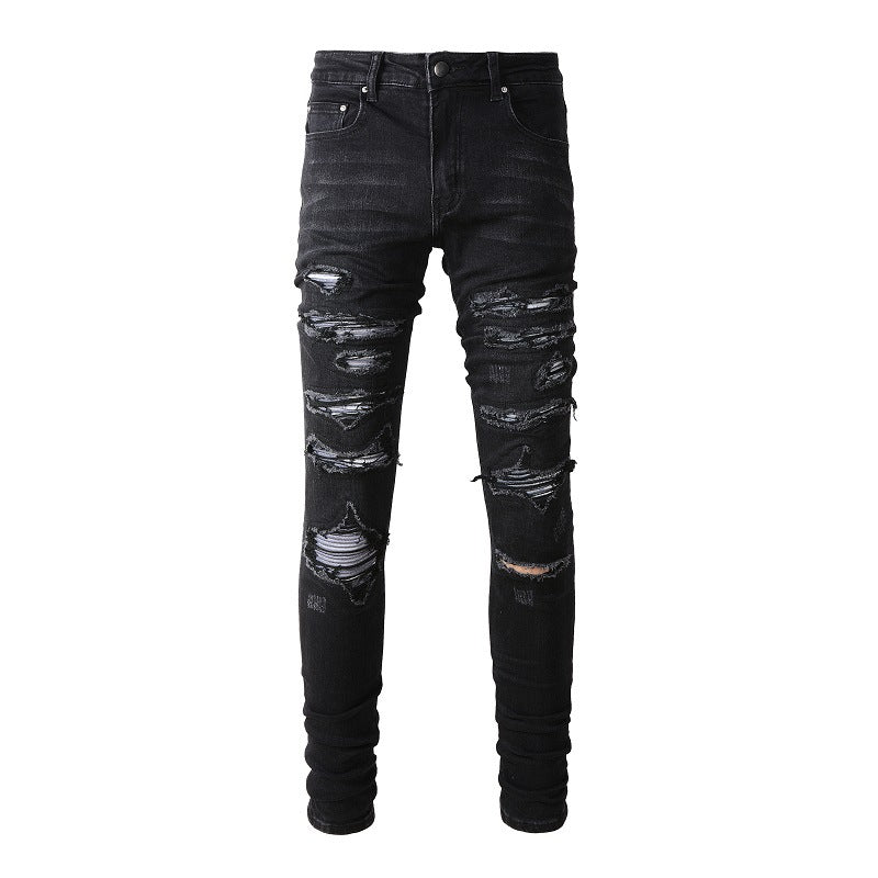 Jean déchiré Street Patch Pantalon slim élastique pour homme High Street (891-8833)